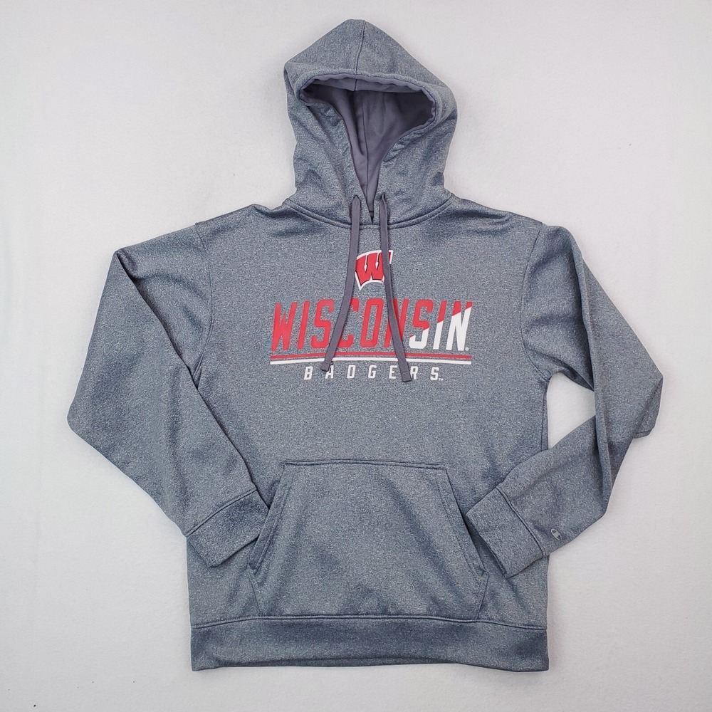 Wisconsin Badgers Hoodie Mens Medium Gray Champion Pullover Sweater Sweatshirt